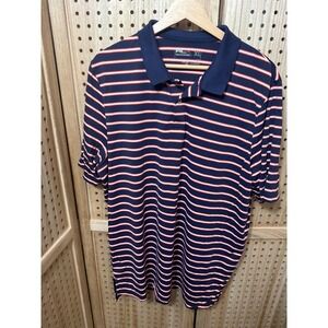 RLX Ralph Lauren Mens XL Golf Polo Shirt Navy Blue Orange Striped Performance